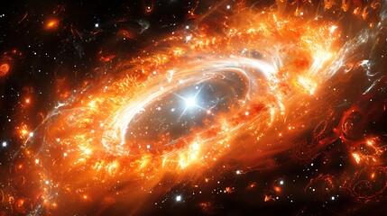 Wall Mural - vibrant orange galaxy with central bright star and glowing energy in space