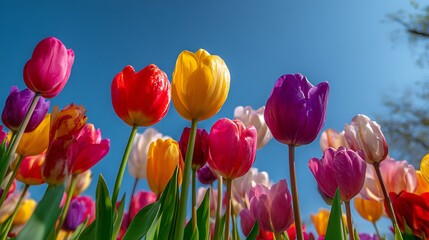 Poster - Colorful tulip flowers on a sunny day
