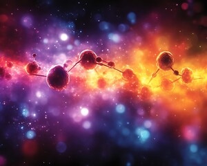Wall Mural - An abstract image featuring molecules in a colorful cosmic nebula