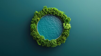 Poster - Lush greenery surrounds a circular pool of water, creating a unique environmental conservation concept