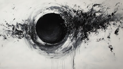 Poster - Dramatic black and white abstract painting of a cosmic vortex or singularity