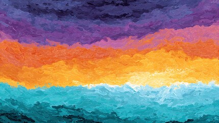 Fototapete - Colorful ocean sunset abstract illustration, hand touched by vita