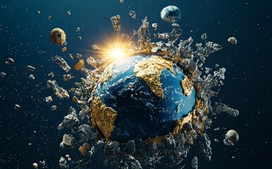 Poster - 3d rendering of the earth in space with the sun and stars behind it. elements of the planet earth, a