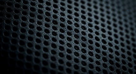 Abstract Dark Perforated Texture: Macro Photography of a Black Material with Regularly Spaced Holes, Creating a Grid-Like Pattern