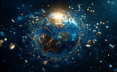Poster - 3d rendering of the earth in space with the sun and stars behind it. elements of the planet earth, a
