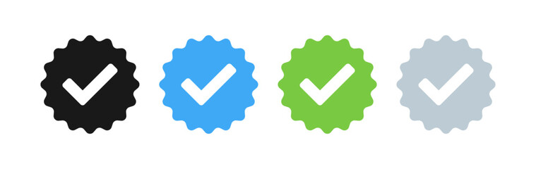 Aufkleber - Verified badge icon tick symbol Vector blue verification badge approved check mark icon - Quality certify icon . official account profile verify	