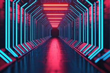 Aufkleber - Futuristic neon lit corridor with vibrant blue circuits and dynamic data flow, creating a captivating sci fi atmosphere