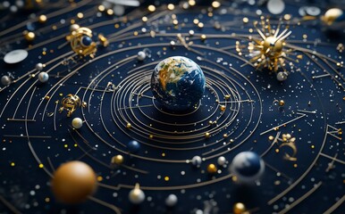 Poster - 3d rendering of the earth in space with the sun and stars behind it. elements of the planet earth, a