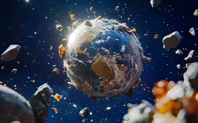 Poster - 3d rendering of the earth in space with the sun and stars behind it. elements of the planet earth, a