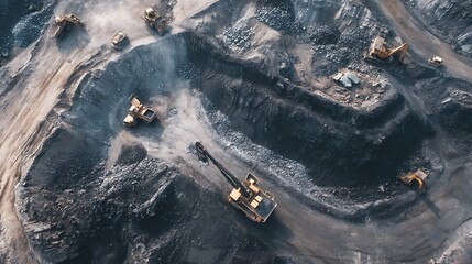 Poster - Coal mining from above, open pit mine, extractive industry for coal, top view