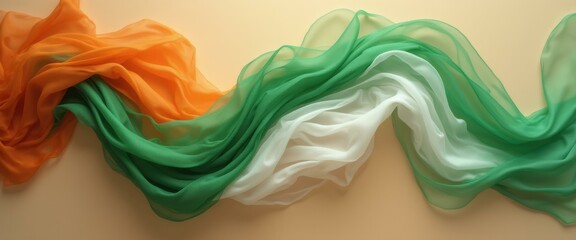 Aufkleber - Abstract Tricolor Fabric Waves on Cream Background for Celebratory Indian Independence Day