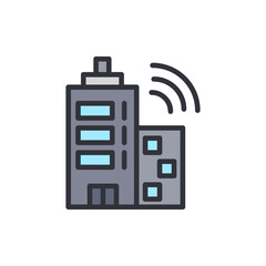 Poster - Modern Smart Building Broadcasting Wireless Signal On Transparent Layout