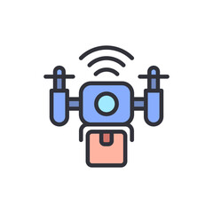 Poster - Stylized Icon Depicting Drone Delivering Package In Air Transportation