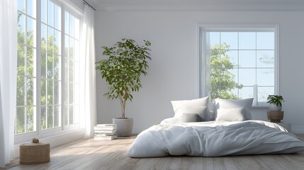 Poster - Clean and cosy interior beautiful design ideas concept contemporary ideas design element room mockup template showcase backdrop bedroom with daylight cosy interior background