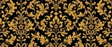 Intricate black & gold floral damask, opulent baroque style , illustration, gold pattern