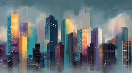 Aufkleber - Cityscape elegance, digital art illustration