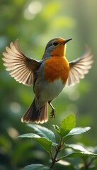 Aufkleber - Robin Takes Flight: A Detailed Study of Avian Beauty in Natural Light
