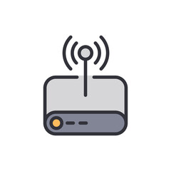 Poster - Stylized Wireless Router Illustration With Digital Signal Waves On Top