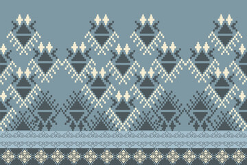 Traditional Ukrainian cross-stitch Detailed vector Illustration for textile printing design, on pixels blue tones