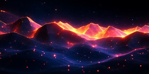 Wall Mural - A digital art landscape depicting mountains with glowing structures