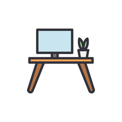 Poster - Stylized Home Office Setup With Monitor And Potted Plant On Desk