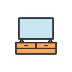 Poster - Stylized Illustration Of A Television On Cabinet With Transparent Background