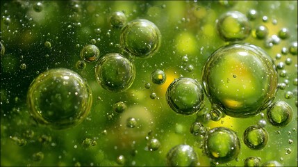 Poster - Bubbles on a green liquid surface