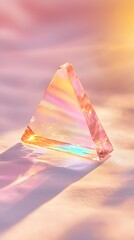 Poster - Triangular Glass Prism Bending Light Creating Warped Pastel Rainbow Patterns