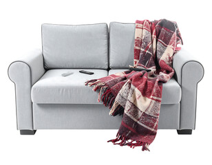 Poster - Grey Sofa with Red and Cream Throw Blanket