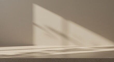 Poster - Minimalist beige studio with sunlight and shadows, perfect for product display.