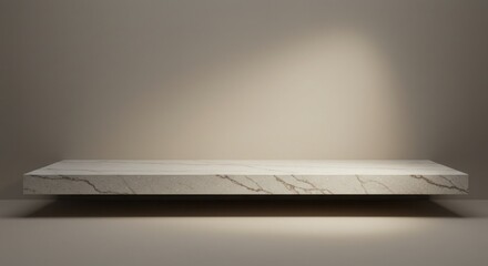 Poster - Minimalist studio backdrop with a floating marble shelf for product display