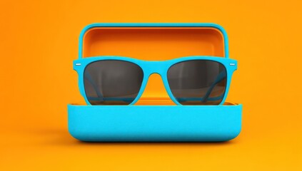 3D cartoon sunglasses case mockup with a clear space available for branding and logo design.