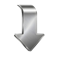 Fototapete - A contemporary brushed metal arrow pointing downwards, depicted with a glossy, reflective surface and a three-dimensional effect. isolated on white or transparent background. PNG