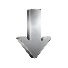 Fototapete - A contemporary brushed metal arrow pointing downwards, depicted with a glossy, reflective surface and a three-dimensional effect. isolated on white or transparent background. PNG