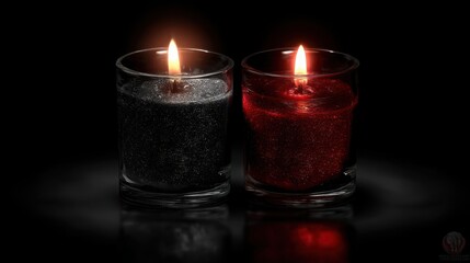 Poster - Two candles with red and black sparkles illustrating trap and reverse bar reversal concept in trading