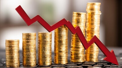 Poster - Laptop surrounded by stacks of coins and a rising red arrow illustrating concepts of volume absorption and market dynamics