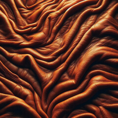 Poster - Leather Texture Abstract: A close-up of a rich brown leather surface, showcasing the intricate, undulating textures and lines of the natural material.