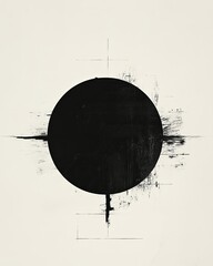 Poster - Abstract Black Circle on Off White Background with Distressed Texture