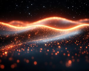 Wall Mural - Glowing orange waves of light floating in a dark starry space