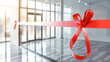 © Xinfang - Grand opening of a modern boutique with red ribbon cutting ceremony, clean glass storefront and minimalist decor with copy space. New business launch, retail shop concept, luxury shopping experience a