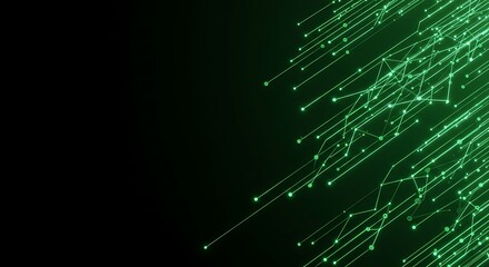 Green digital network on black background