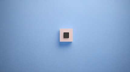 Poster - Minimalist Pastel Blue Background with Black Square  Geometric Abstract Design  Copy Space