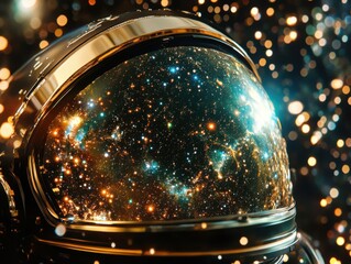 Poster - astronaut helmet reflecting galaxy stars nebula space exploration futuristic concept close-up