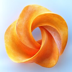 An abstract and intricate orange shape appears against a light background