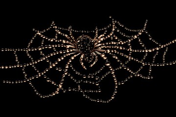 Intricate spiderweb creation with glossy beads and a shiny spider form