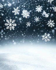 Poster - Snowflakes falling on a snowy field, winter season, holiday background, festive mood, close up, studio shot, no people