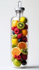 Poster - Assorted fruits in tall glass bottle still life studio shot healthy eating concept organic food ingredients