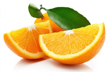 Poster - Sliced Orange Fruit Still Life Close-up on White Background Studio Shot for Healthy Eating and Vitamin C Concepts