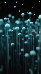 Poster - abstract spheres on rods rising in dark space close up conceptual technology background