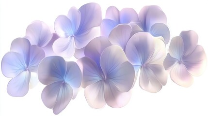 Poster - Elegant floral arrangement of pastel purple flowers on white background soft focus botanical illustration